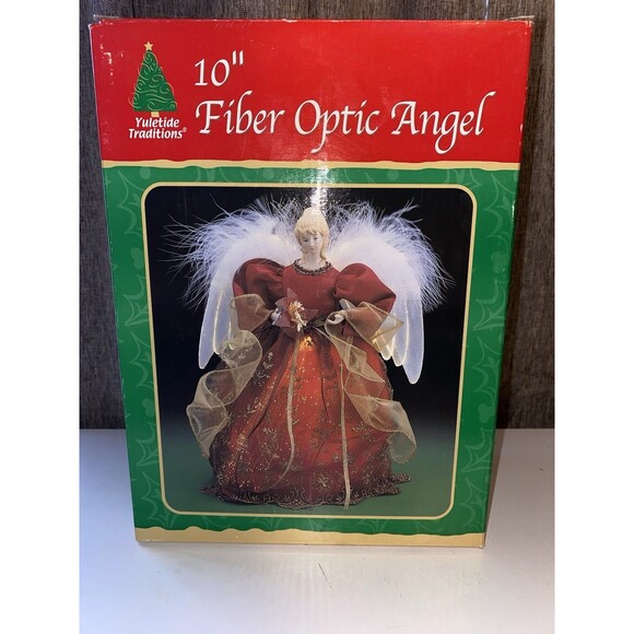 Yuletide Traditions Red Fiber Optic Angel Christmas Tree Topper LED Light-Up - Picture 2 of 8